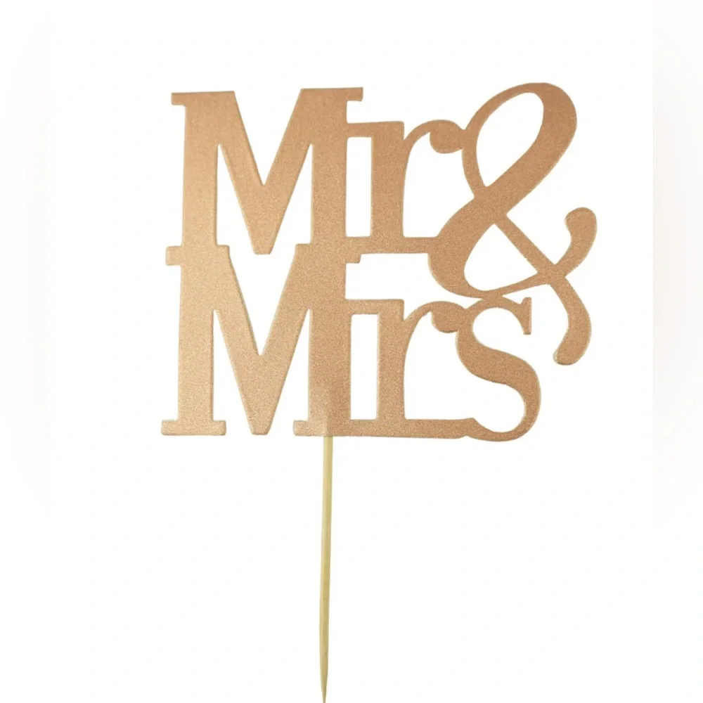 Diamond Glitter Mr & Mrs Cake Topper, Gold, 6-1/2-Inch (Gold)